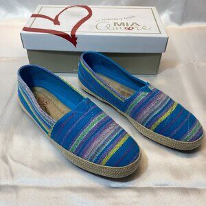 MIA Amore Women Freedom Memory Foam Slip On Espadrille Flats Multi Stripe,9M,NEW